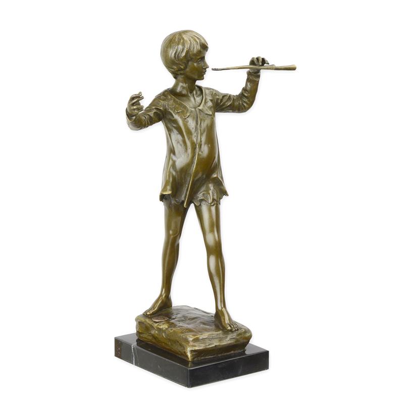 Detaillierte Bronze Peter Pan Skulptur Flötespielender Junge Kunstwerk 2