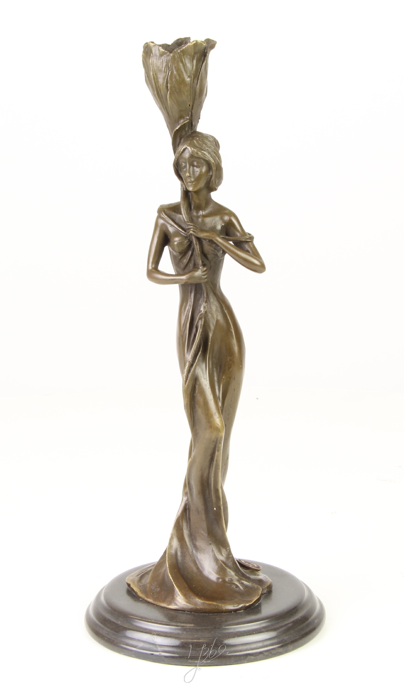 Art Nouveau Bronze Kerzenhalter mit dekorativer Frauenfigur aus Metall 5