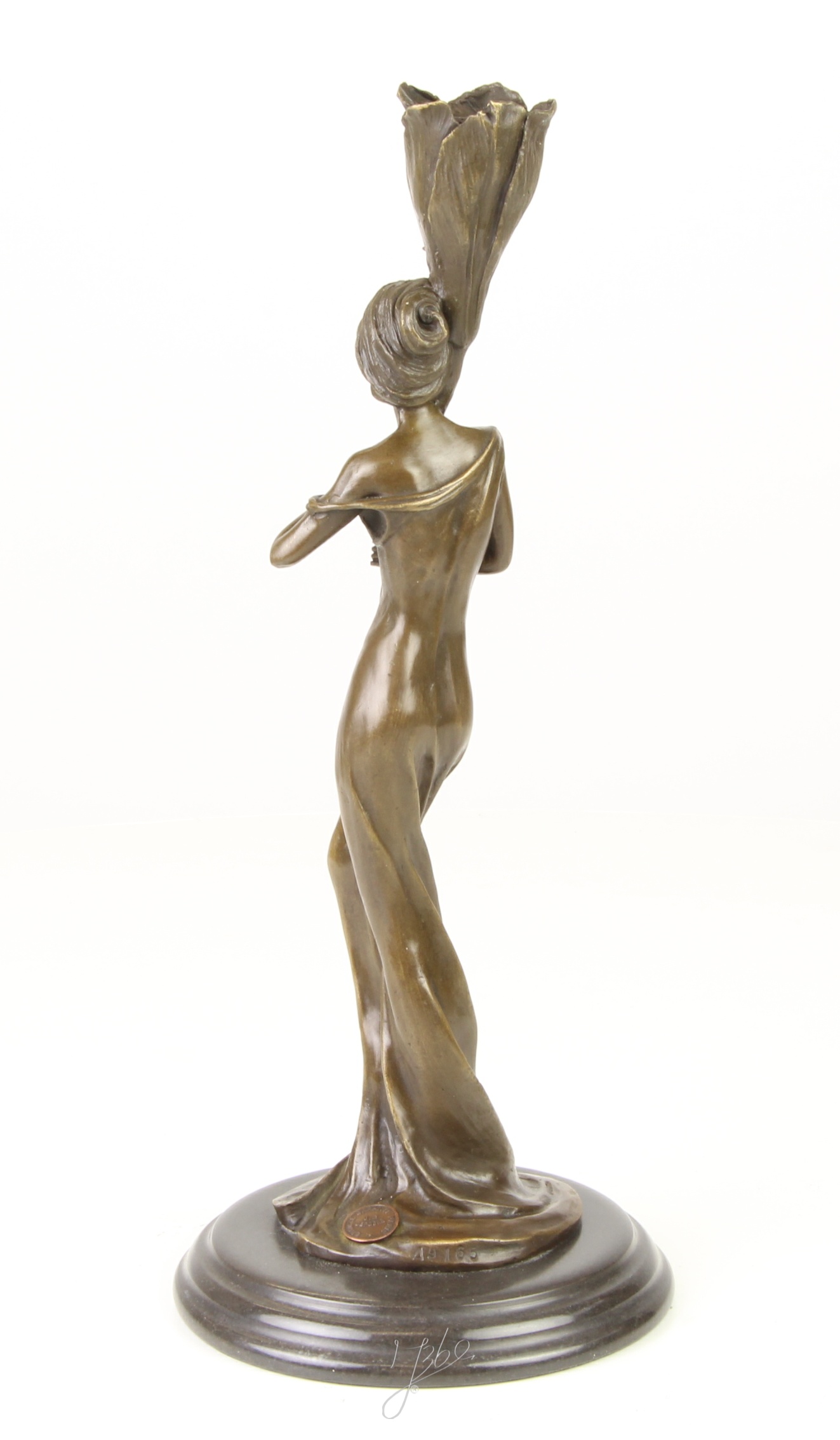 Art Nouveau Bronze Kerzenhalter mit dekorativer Frauenfigur aus Metall 8