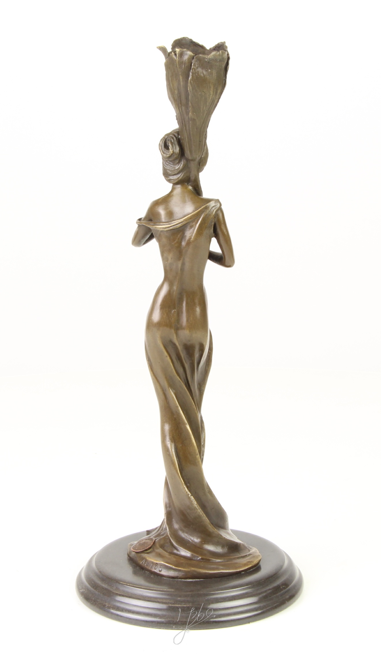 Art Nouveau Bronze Kerzenhalter mit dekorativer Frauenfigur aus Metall 9