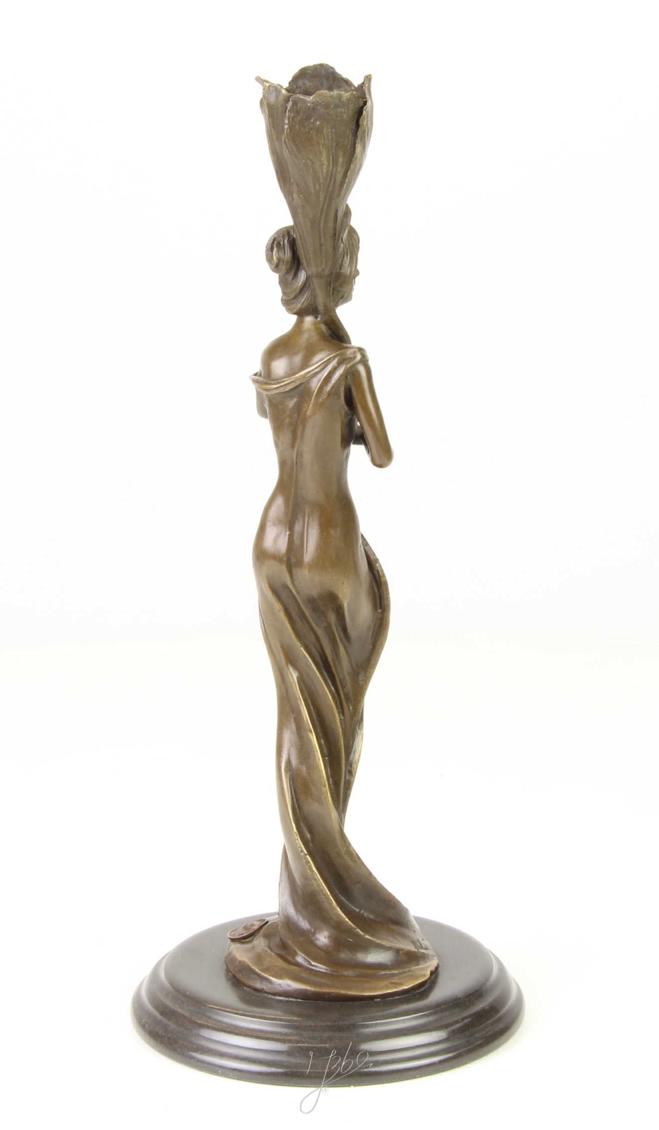 Art Nouveau Bronze Kerzenhalter mit dekorativer Frauenfigur aus Metall 13