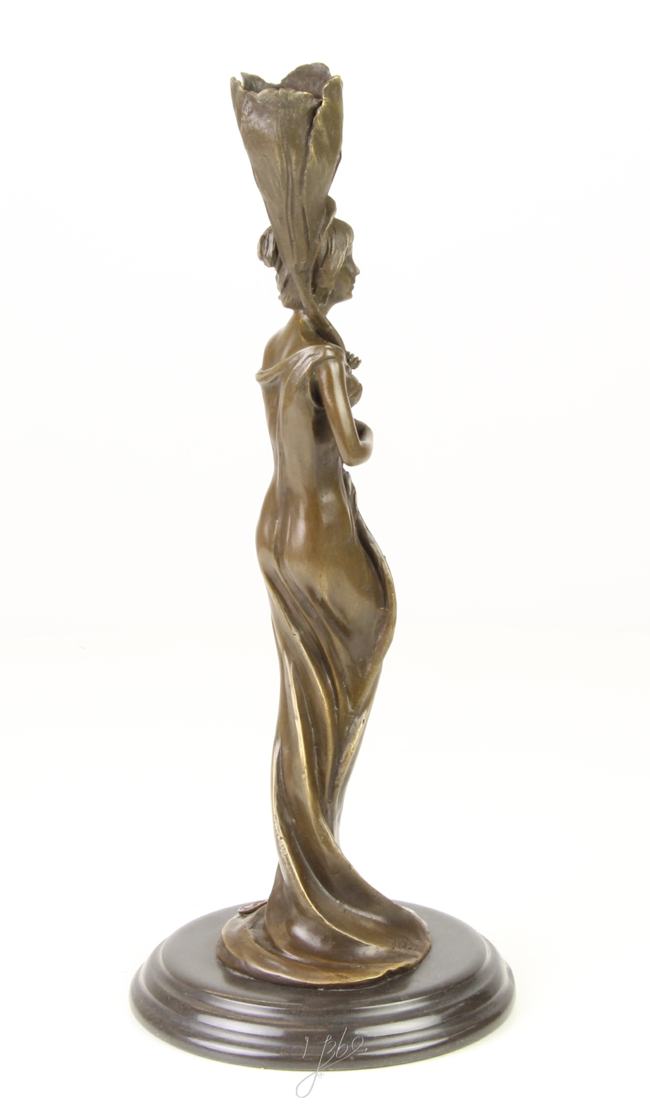Art Nouveau Bronze Kerzenhalter mit dekorativer Frauenfigur aus Metall 15