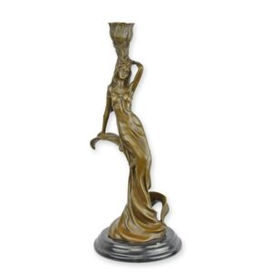 Eleganter Jugendstil Bronze Kerzenhalter Exquisite Bronzeskulptur