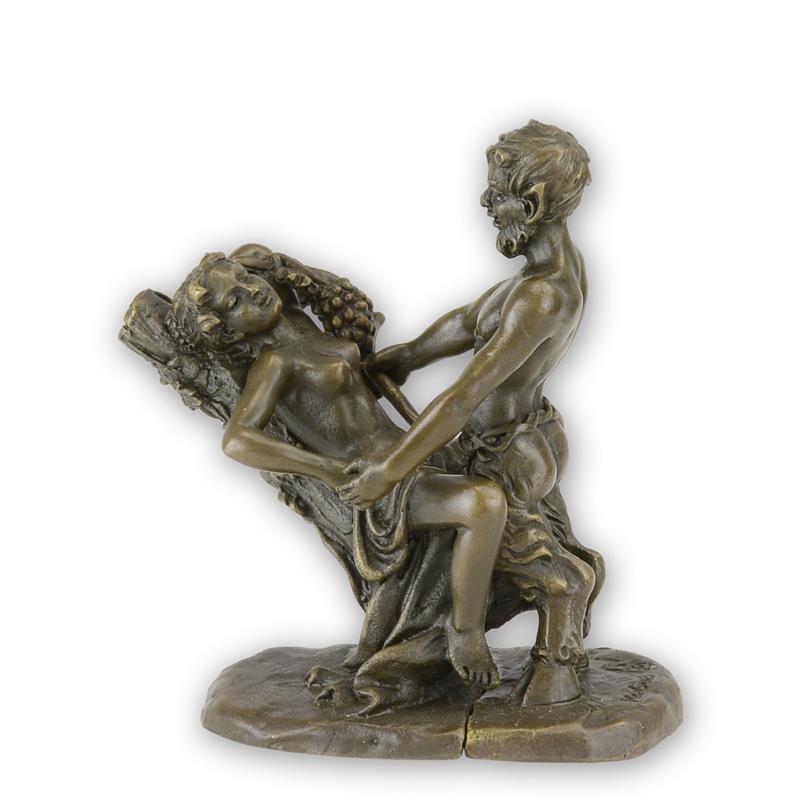 Exquisite Erotische Bronzeskulpturen Mythologische Satyr Skulptur mit Frau 2
