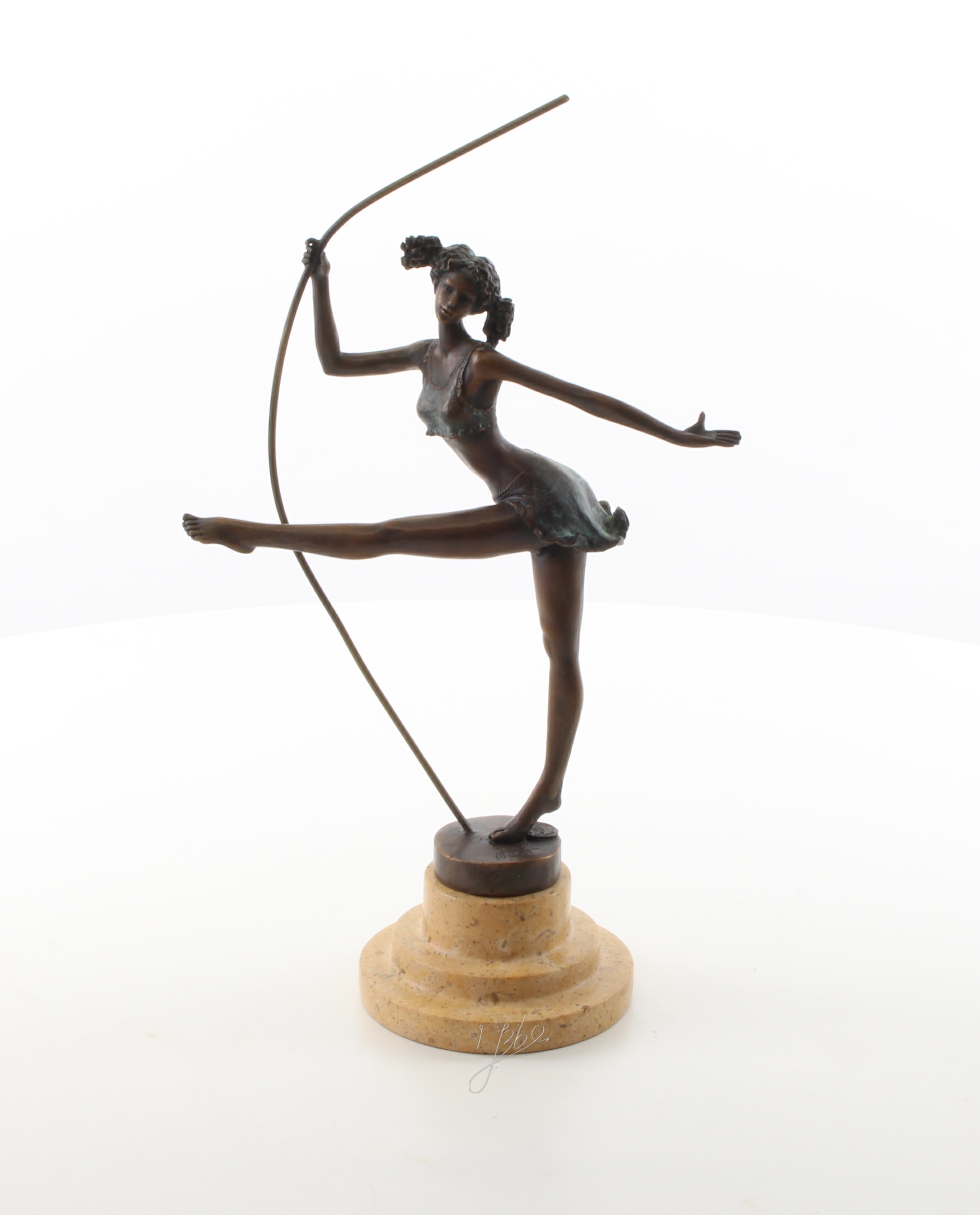 Elegante Bronze Ballerina Skulptur Tanzende Frau mit Stab 3