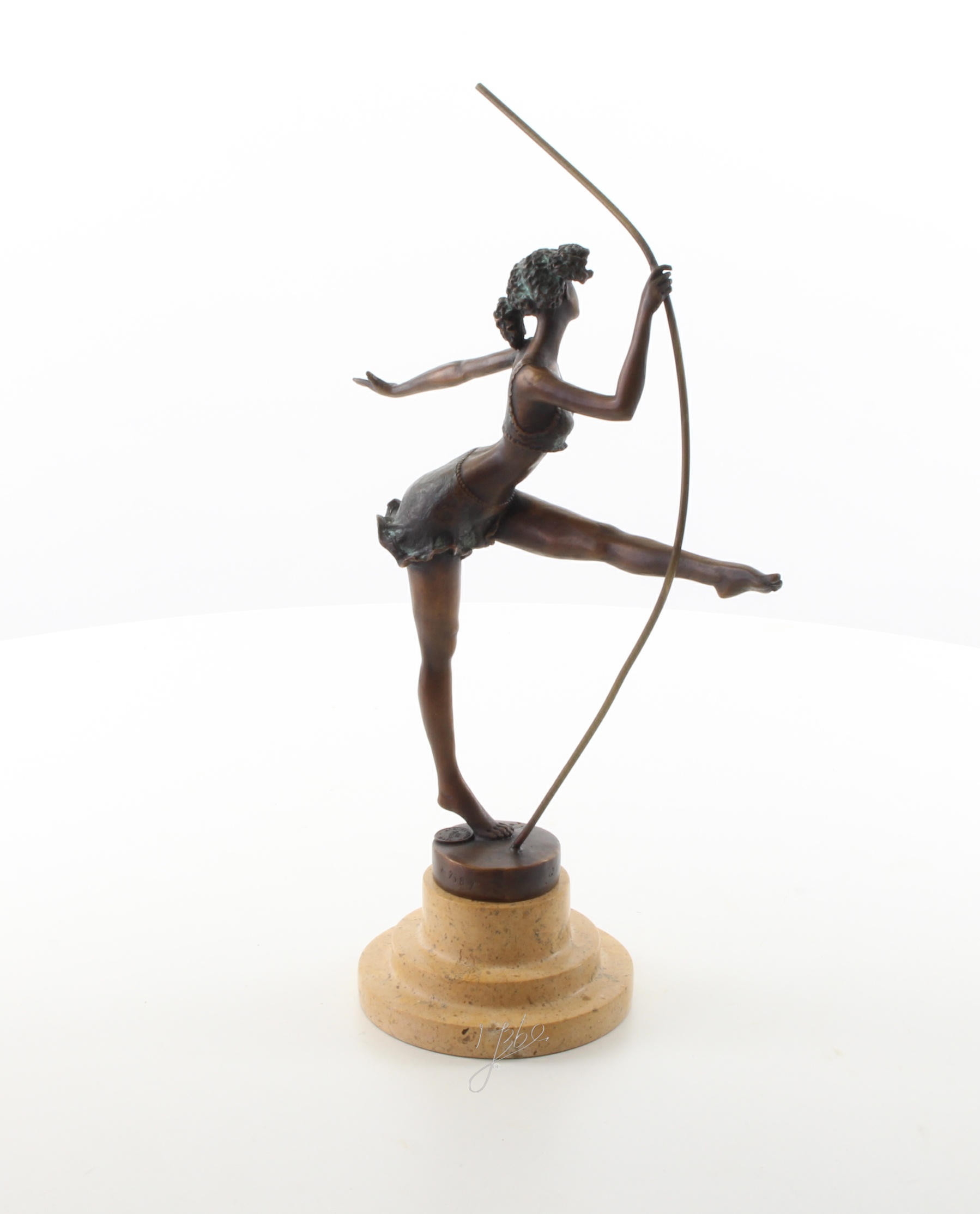 Elegante Bronze Ballerina Skulptur Tanzende Frau mit Stab 8