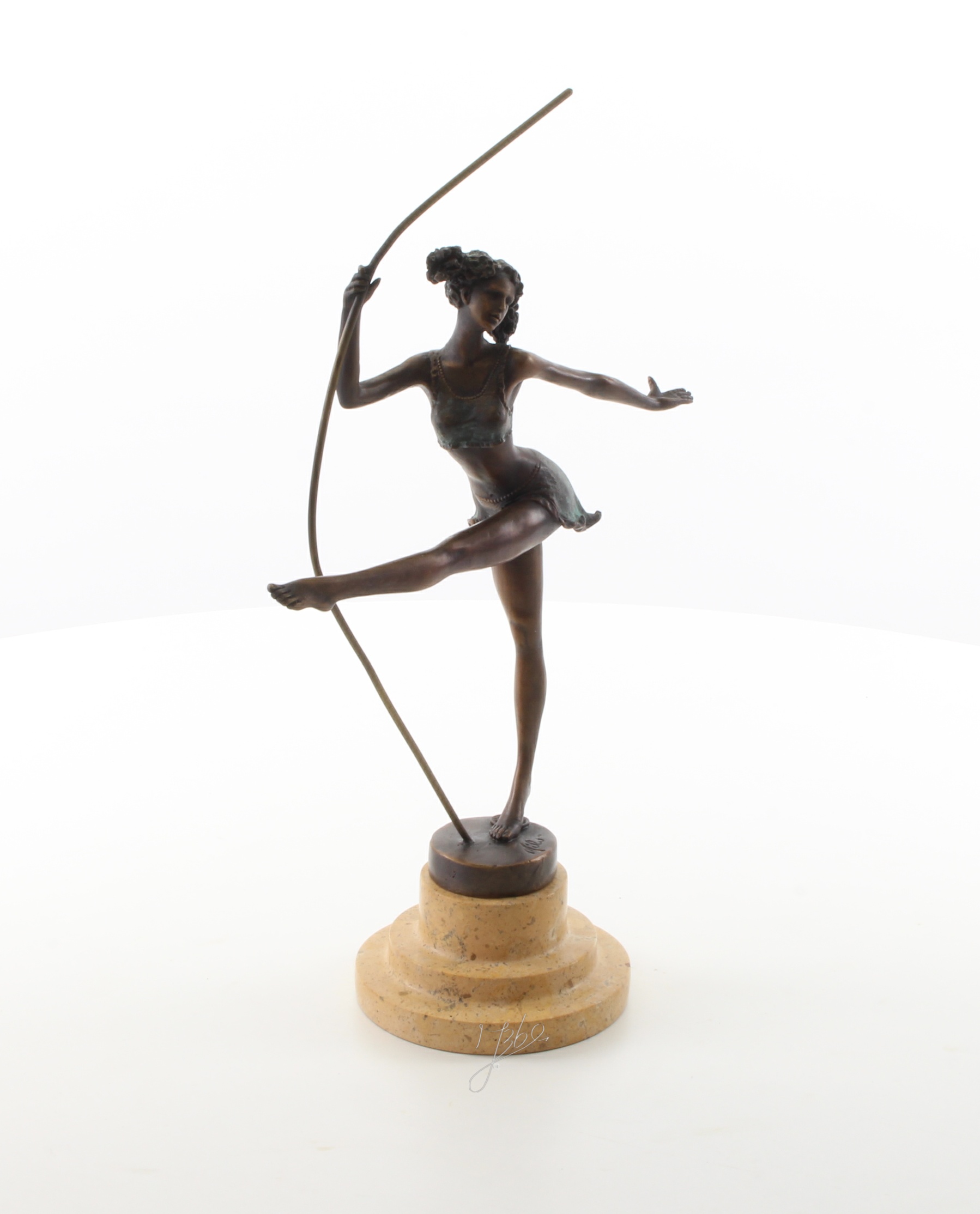 Elegante Bronze Ballerina Skulptur Tanzende Frau mit Stab 14