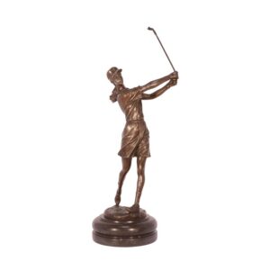 Elegante Bronze Golferin Skulptur Kunstvolle Bronzeskulptur einer Frau beim Golfen