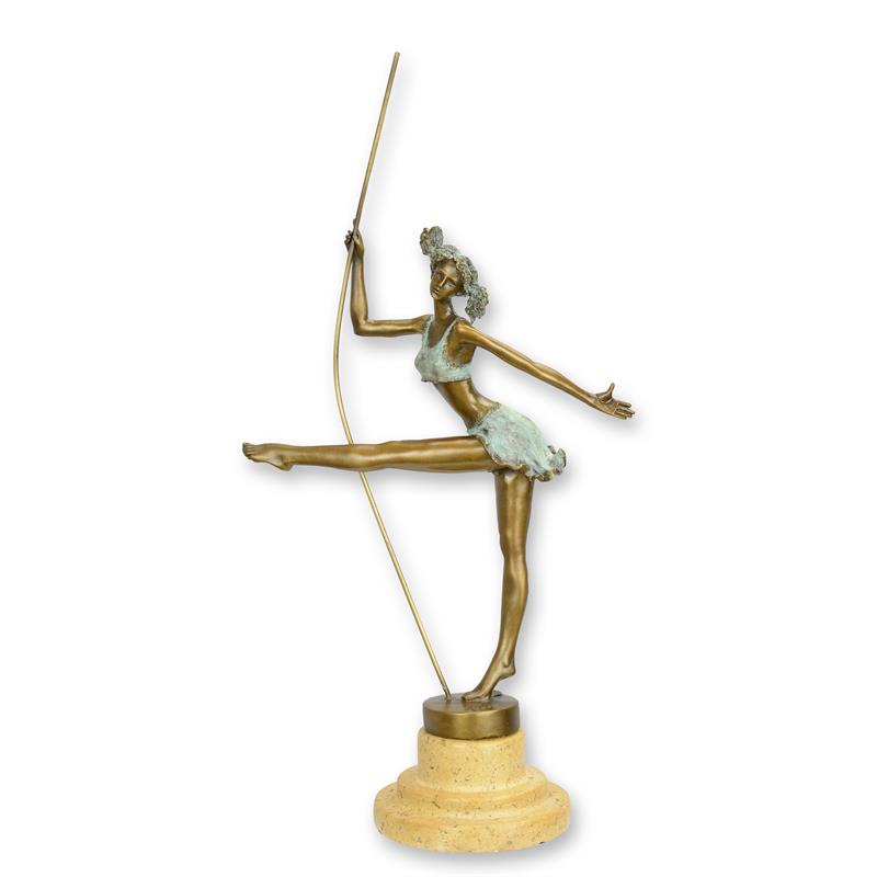 Elegante Bronze Ballerina Skulptur Tanzende Frau mit Stab 2
