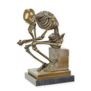 Einzigartige Bronzeskulptur nachdenkliches Denkerskelett Kunstwerk
