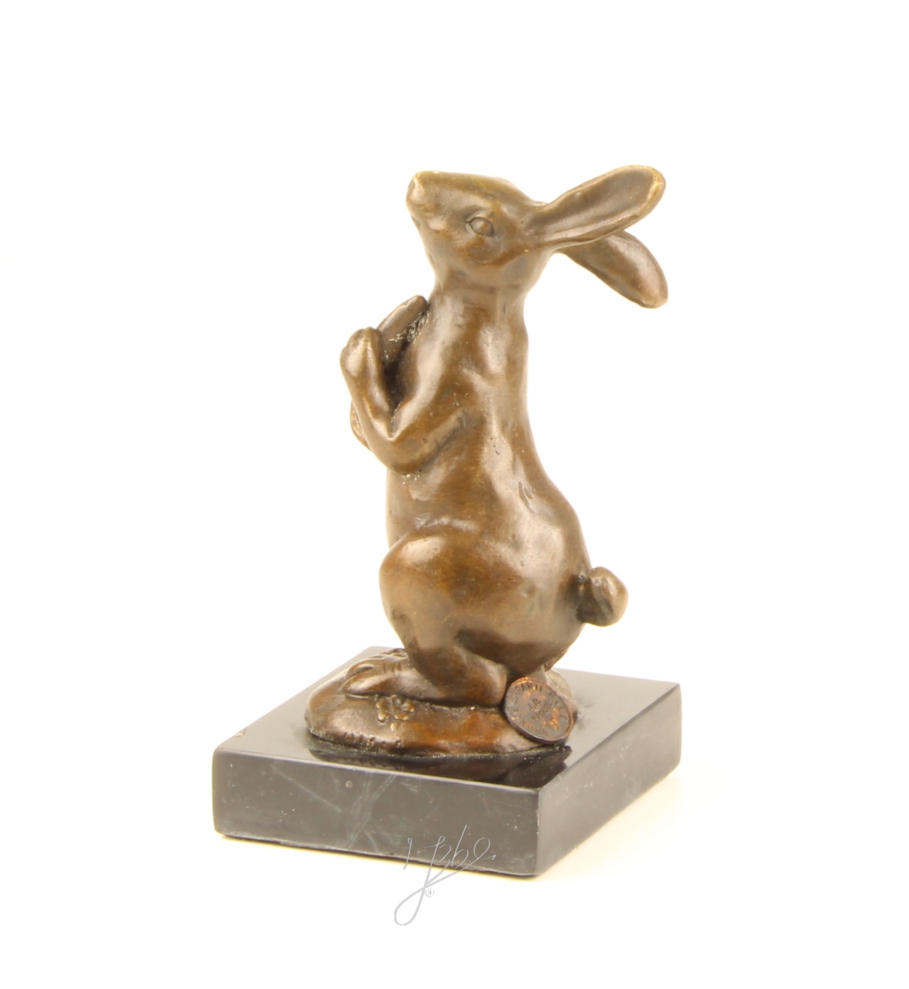 Handgefertigte Bronzehasen Skulptur Osterhase mit Karotte für Ihr Zuhause 8