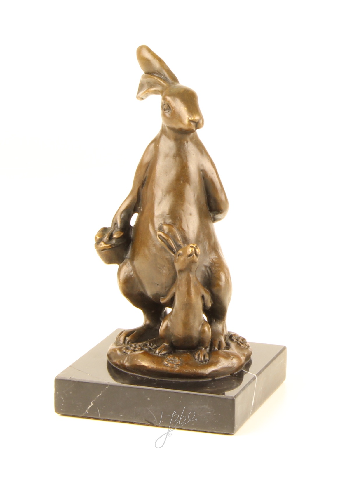 Realistische Bronze Osterhasenskulptur mit Korb Elegante Dekoration 3