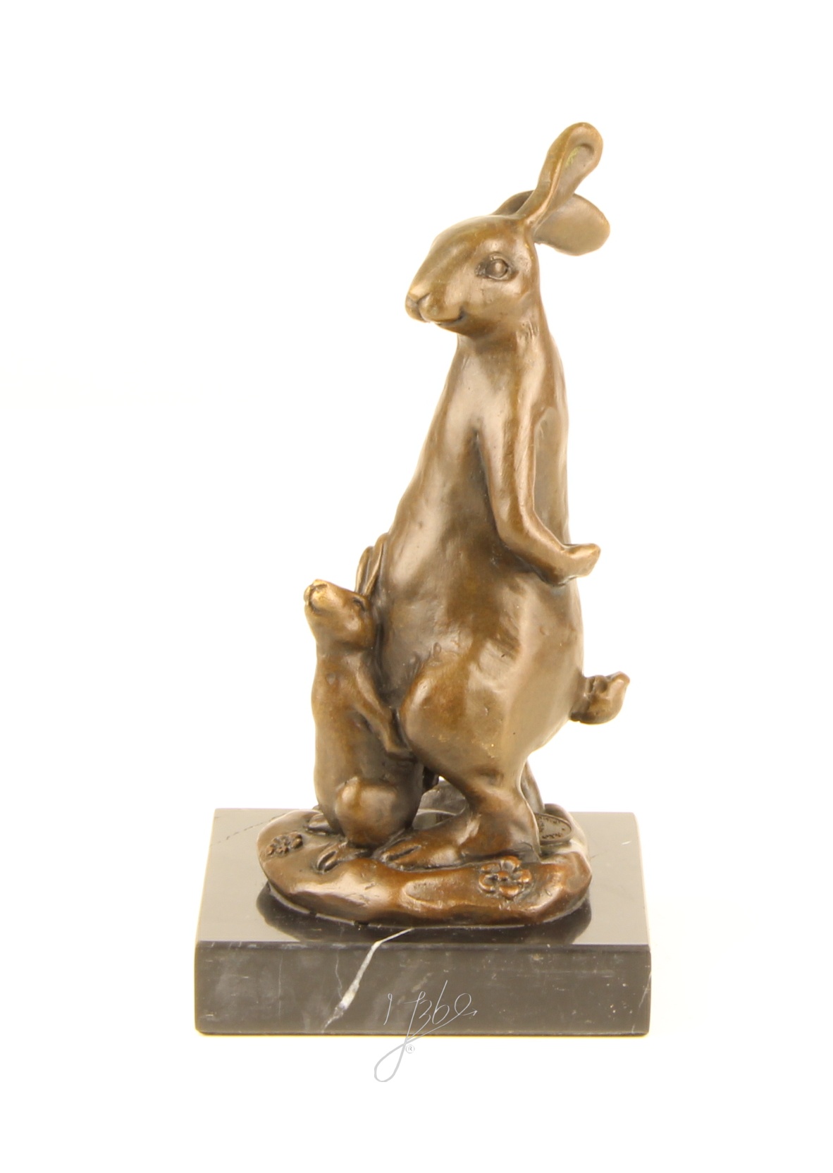 Realistische Bronze Osterhasenskulptur mit Korb Elegante Dekoration 5