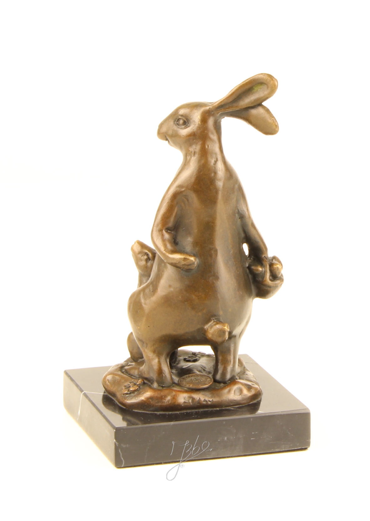 Realistische Bronze Osterhasenskulptur mit Korb Elegante Dekoration 9