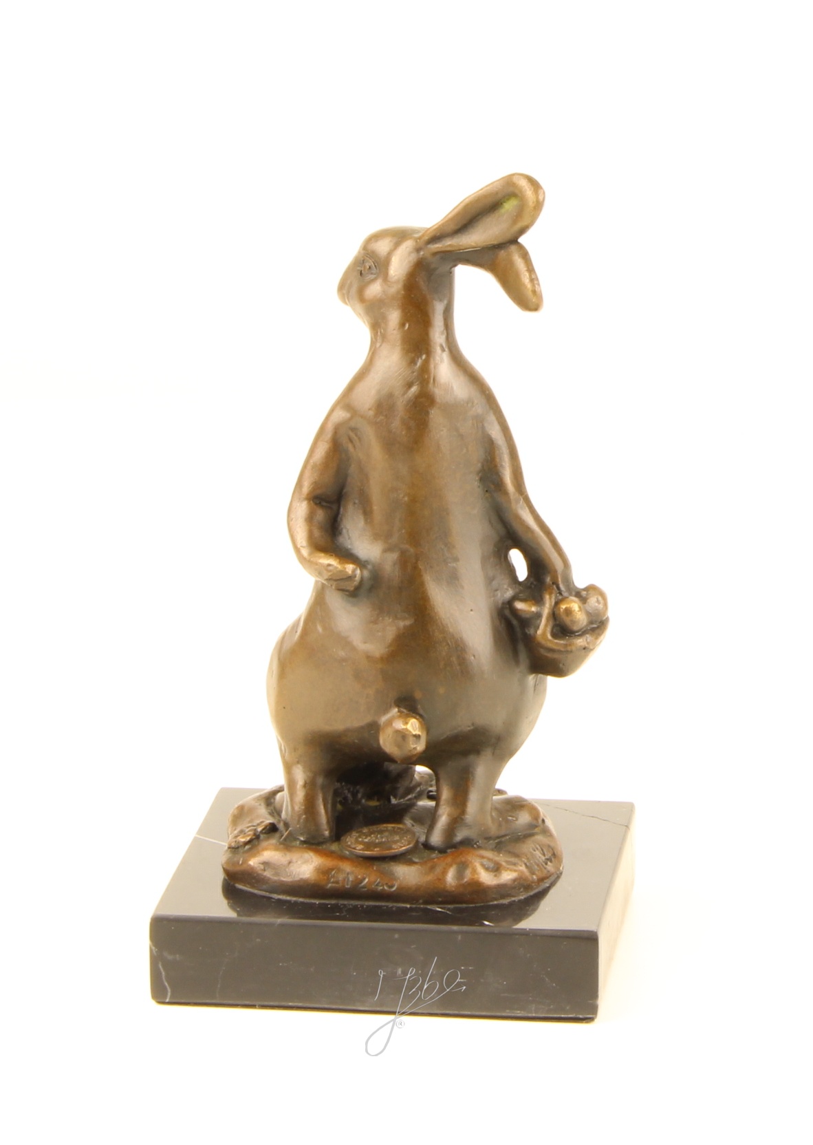 Realistische Bronze Osterhasenskulptur mit Korb Elegante Dekoration 12