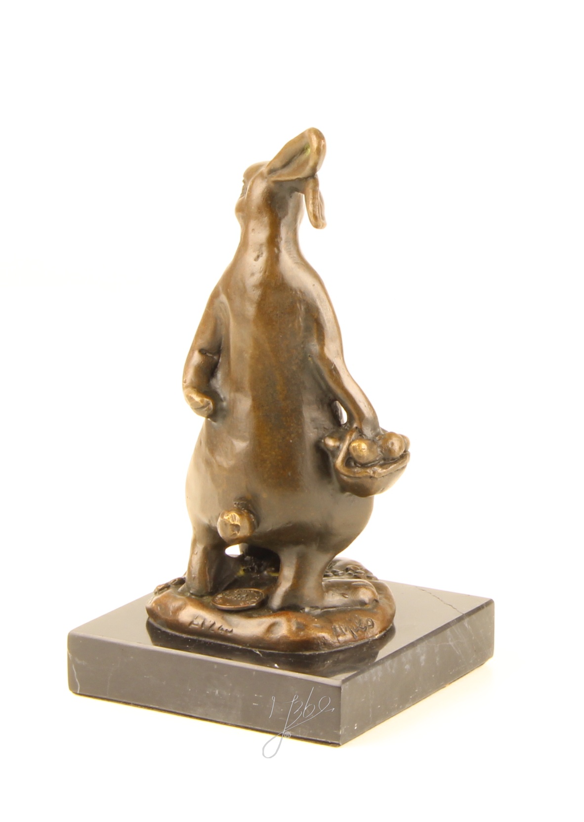 Realistische Bronze Osterhasenskulptur mit Korb Elegante Dekoration 8