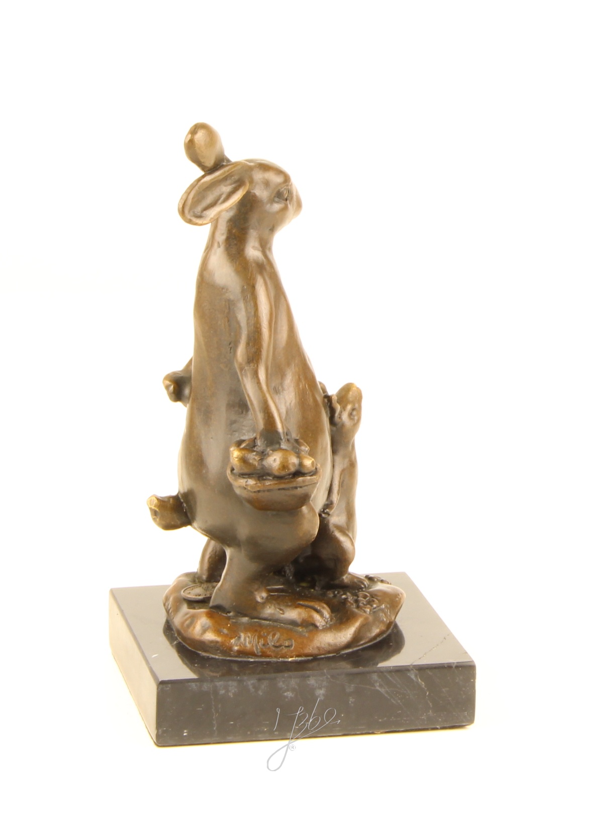 Realistische Bronze Osterhasenskulptur mit Korb Elegante Dekoration 13
