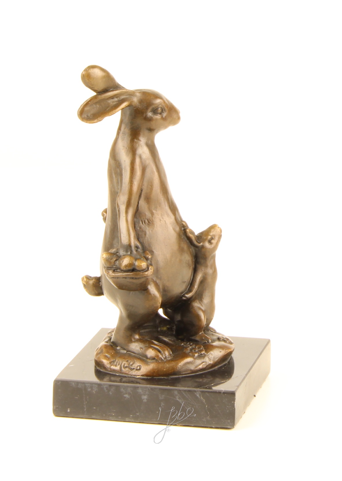 Realistische Bronze Osterhasenskulptur mit Korb Elegante Dekoration 14