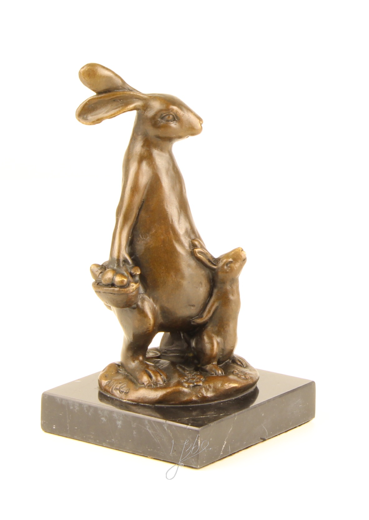 Realistische Bronze Osterhasenskulptur mit Korb Elegante Dekoration 15