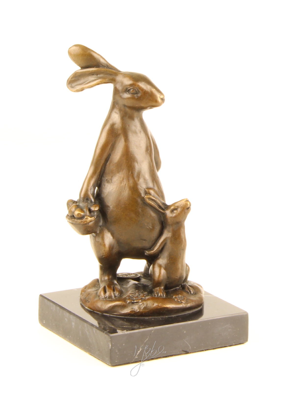 Realistische Bronze Osterhasenskulptur mit Korb Elegante Dekoration 16
