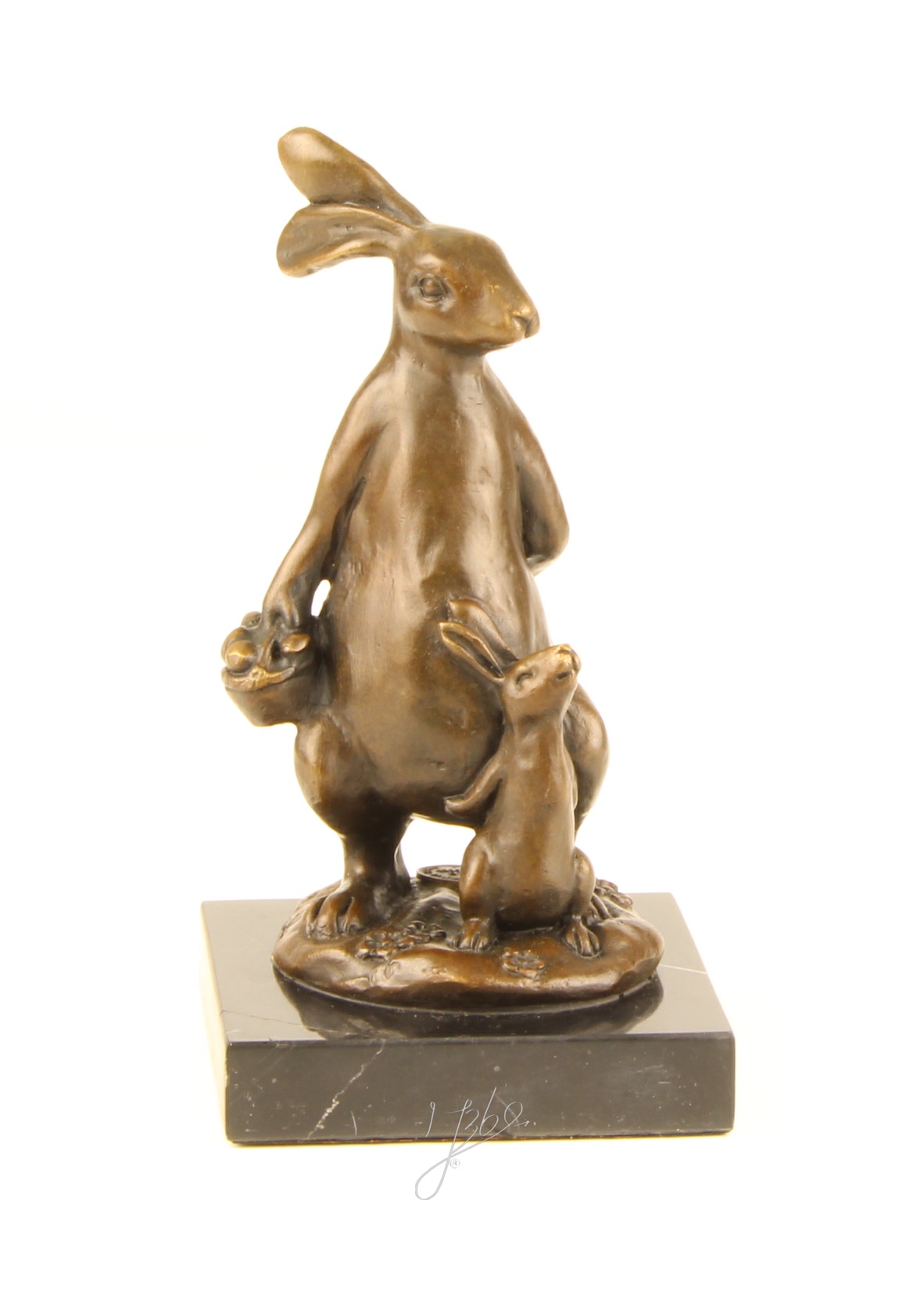 Realistische Bronze Osterhasenskulptur mit Korb Elegante Dekoration 17