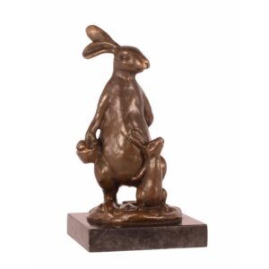 Realistische Bronze Osterhasenskulptur mit Korb Elegante Dekoration