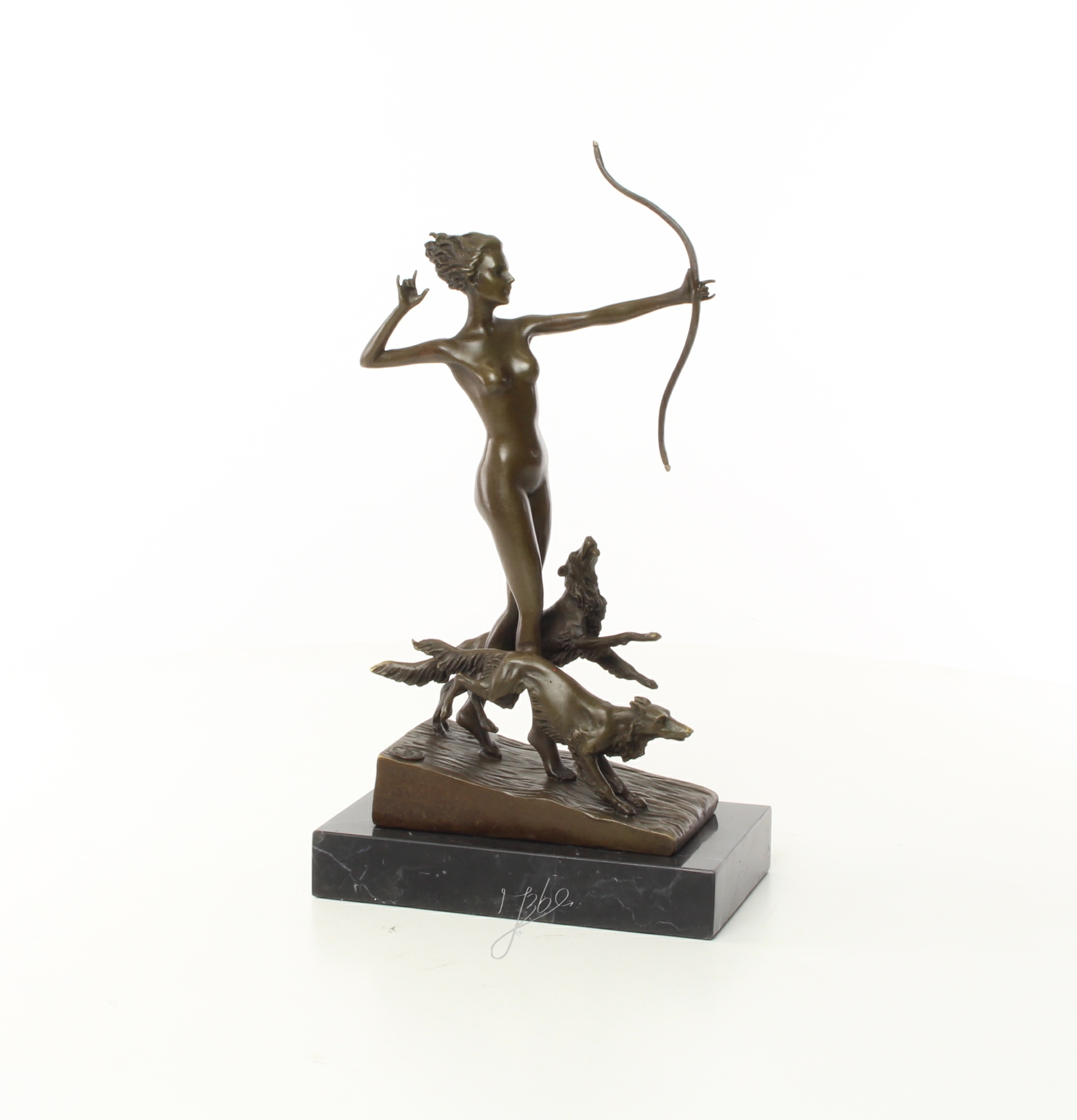 Exquisite Bronze Jagdskulptur Frau mit Bogen Statue 3