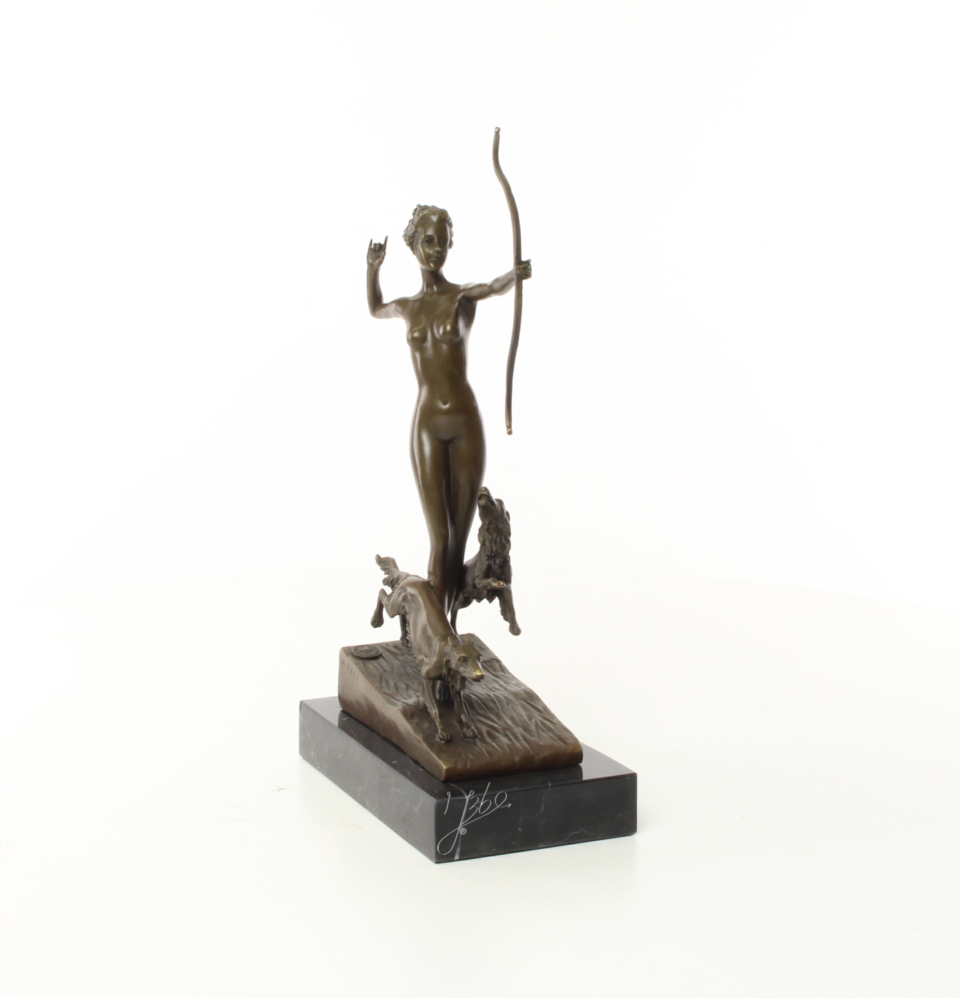 Exquisite Bronze Jagdskulptur Frau mit Bogen Statue 8