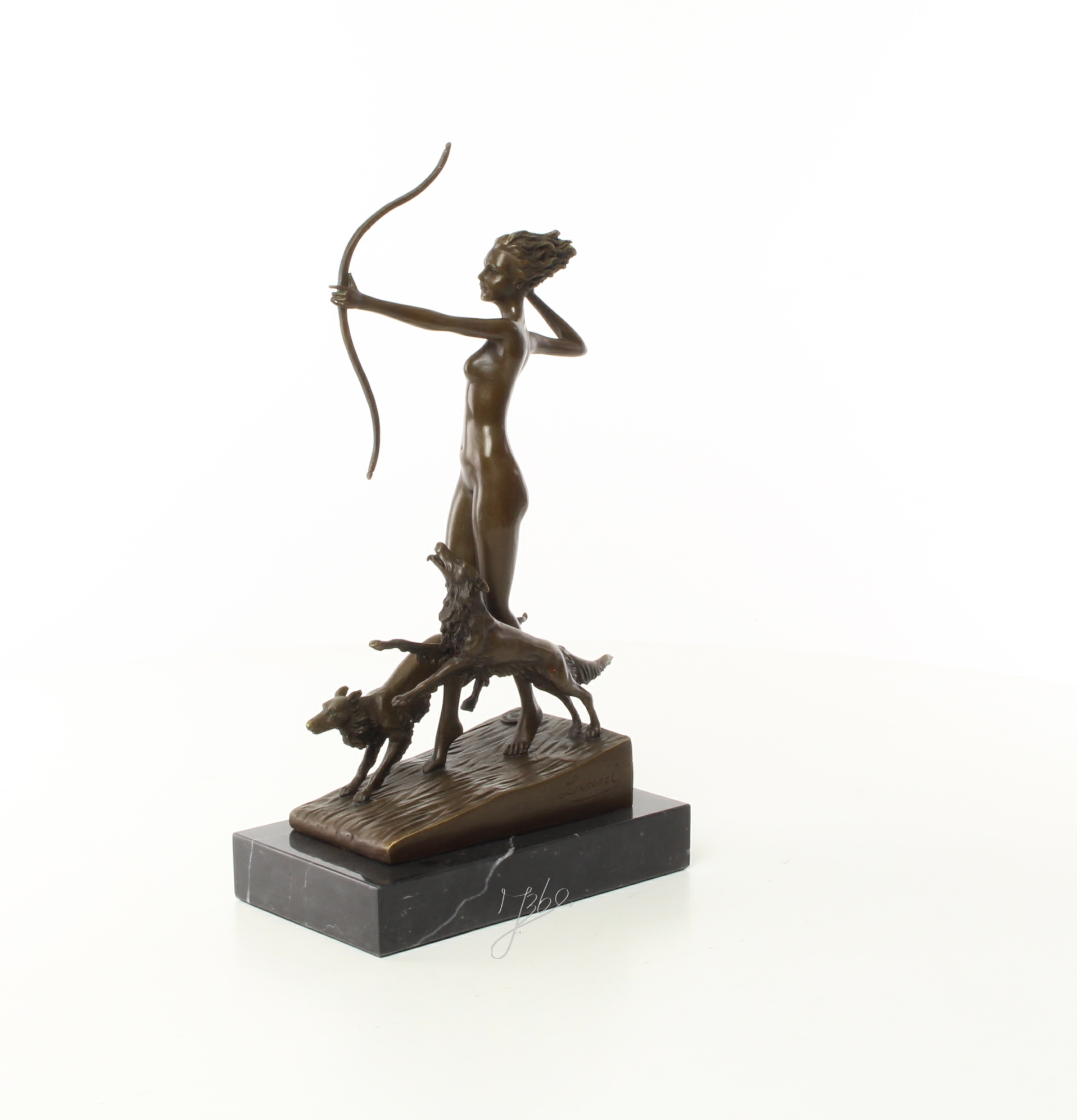 Exquisite Bronze Jagdskulptur Frau mit Bogen Statue 11