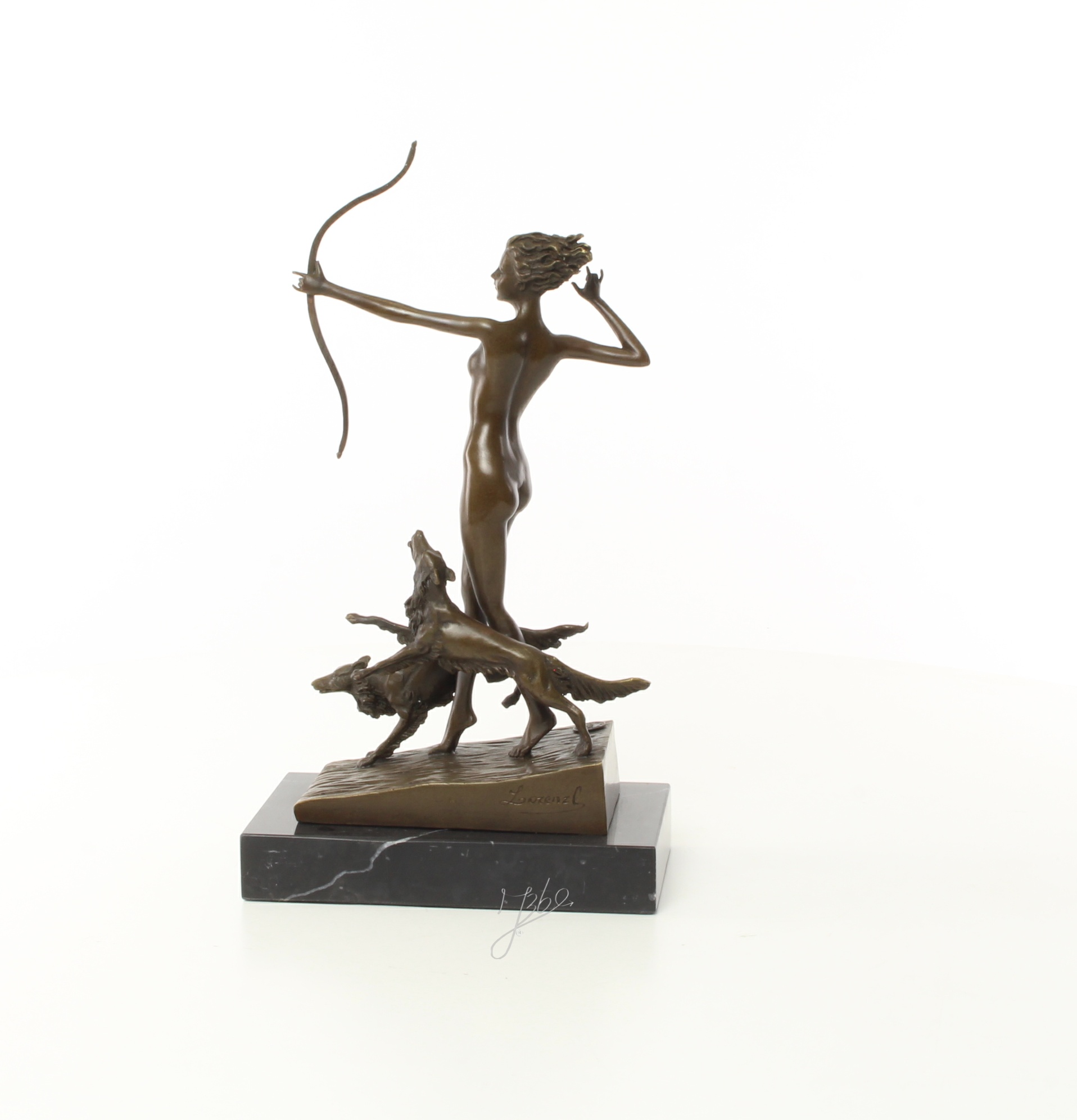 Exquisite Bronze Jagdskulptur Frau mit Bogen Statue 5