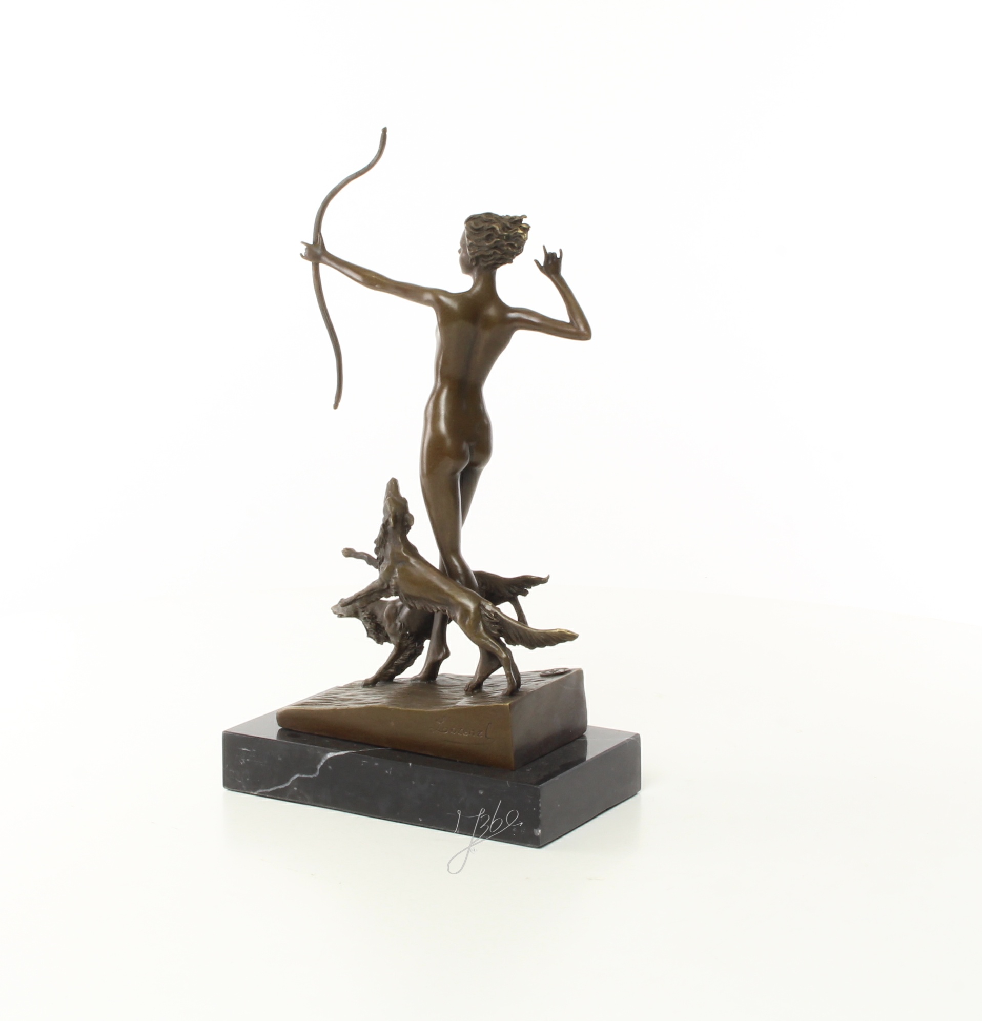 Exquisite Bronze Jagdskulptur Frau mit Bogen Statue 6