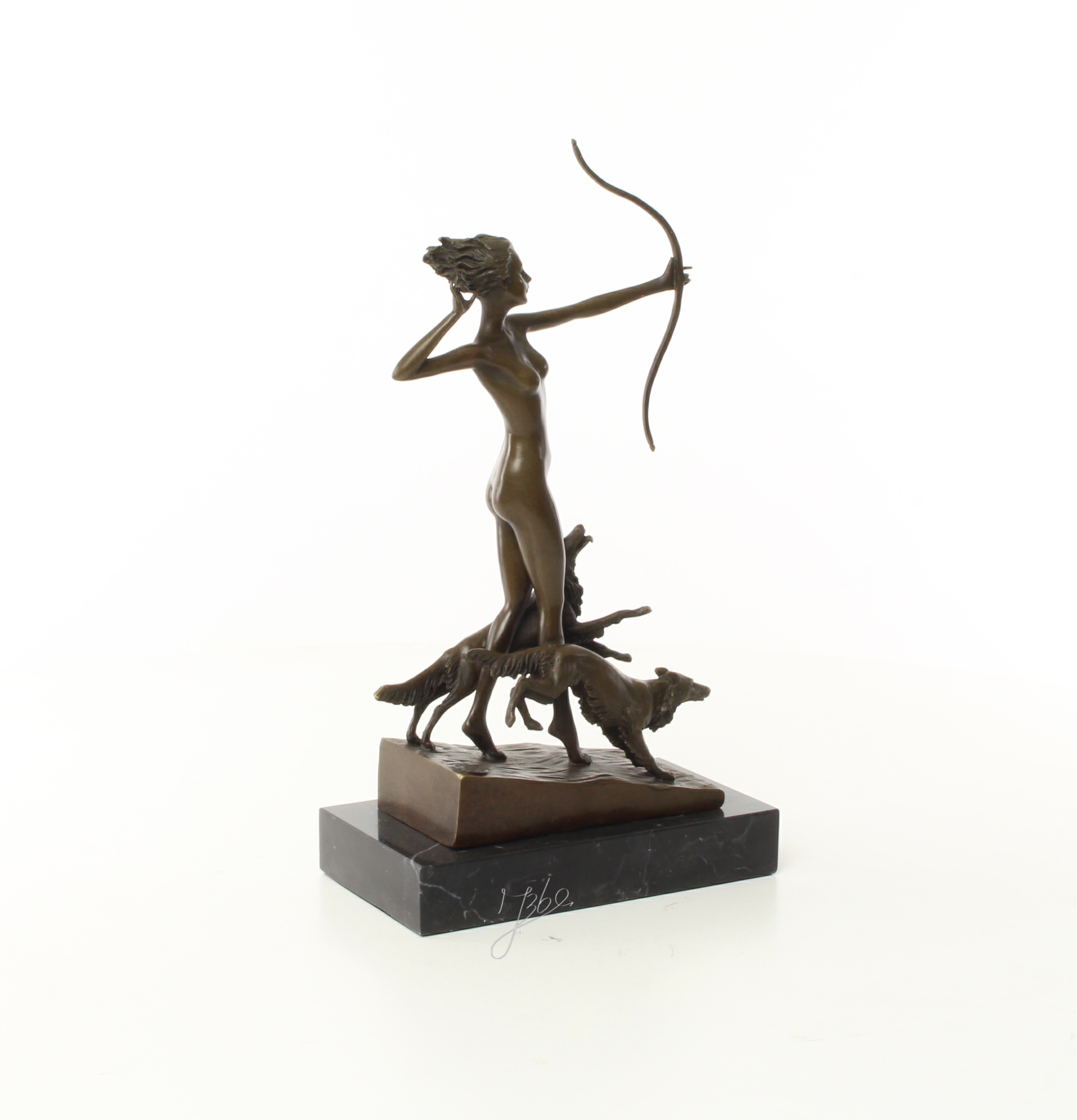Exquisite Bronze Jagdskulptur Frau mit Bogen Statue 15