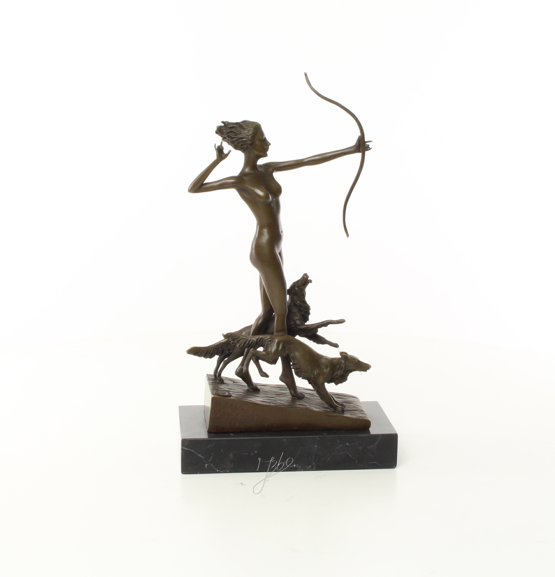 Exquisite Bronze Jagdskulptur Frau mit Bogen Statue 17