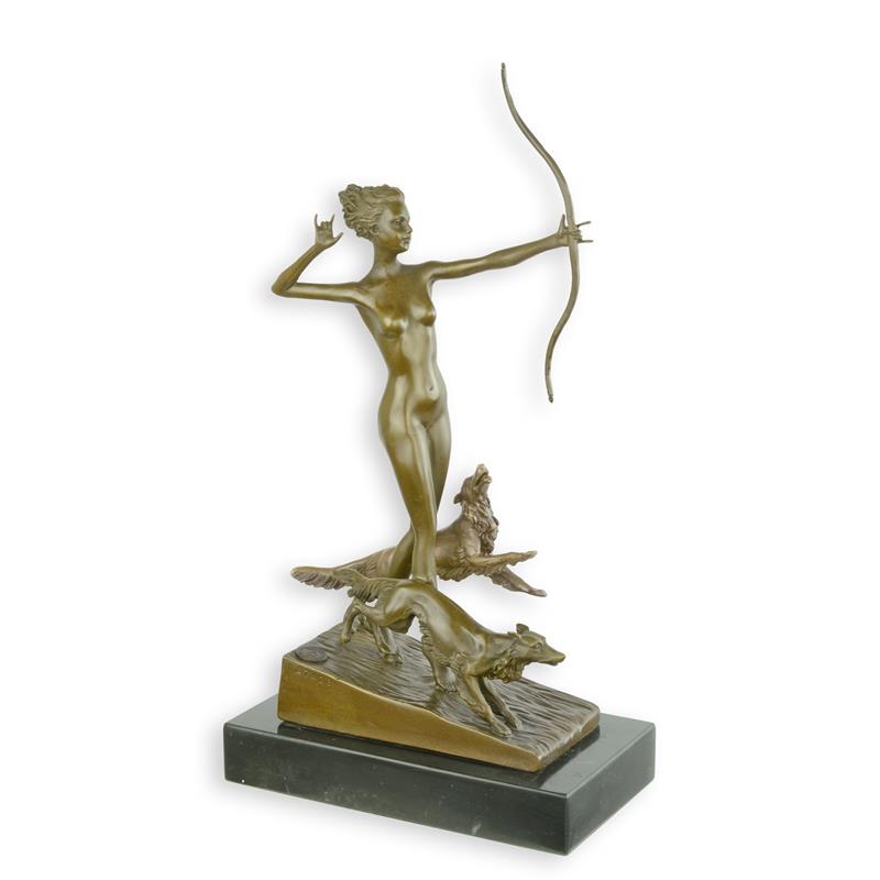 Exquisite Bronze Jagdskulptur Frau mit Bogen Statue 2