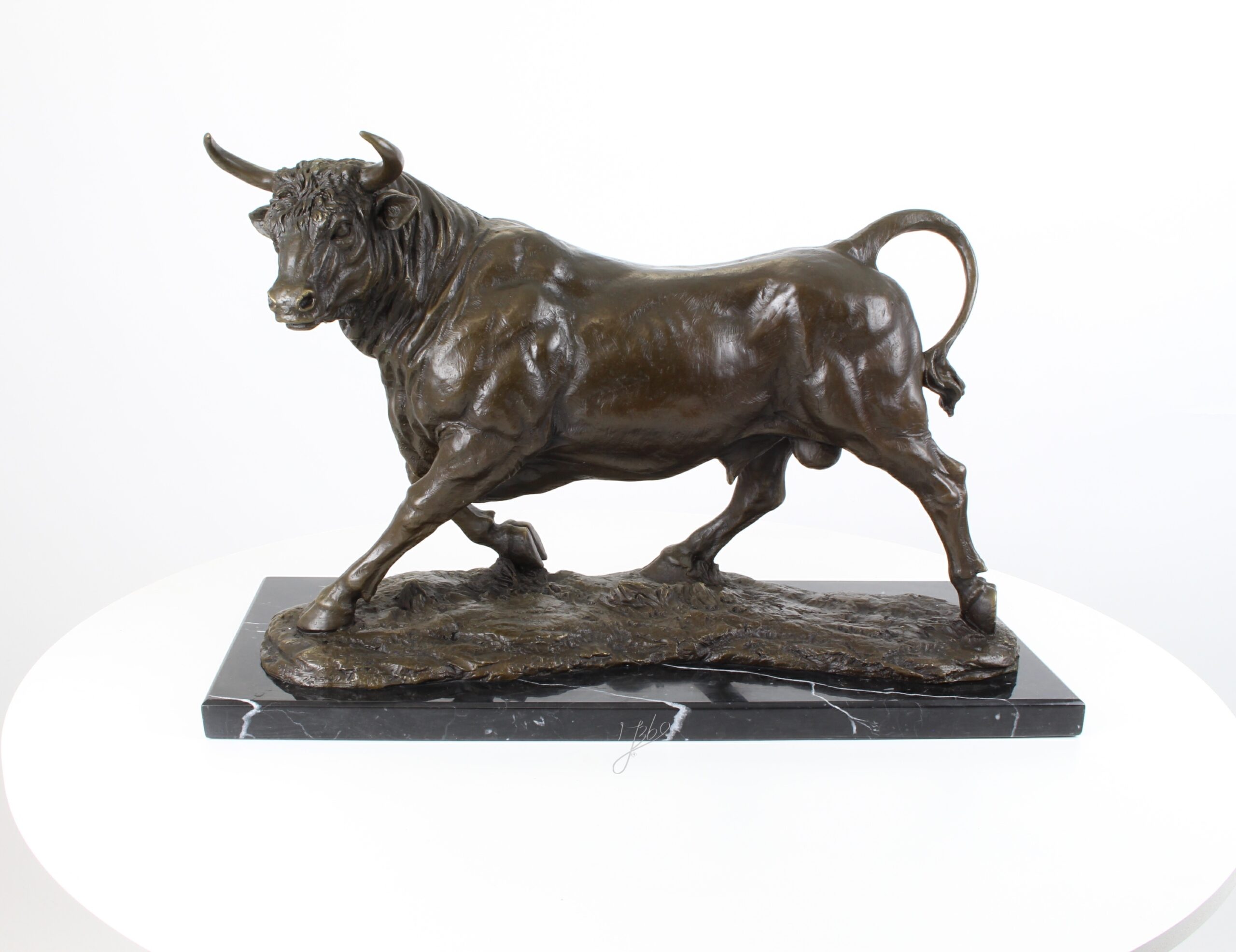 Hochwertige Bronze Bullenfigur Detaillierte Skulptur auf Marmorsockel 3