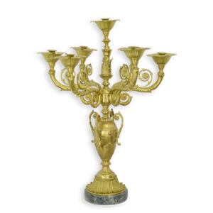 Eleganter Siebenarmiger Bronze Kerzenhalter  Vergoldeter Kandelaber mit Details