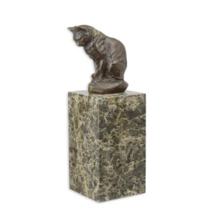Elegante Bronze Katzenfigur Sitzende Skulptur auf Marmorsockel