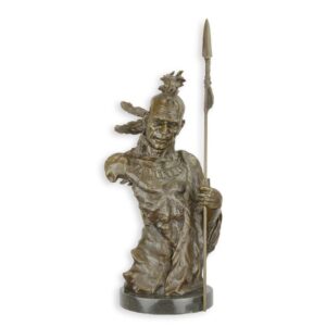 Handgefertigte BronzeKriegerSkulptur Detaillierte indische Figur mit Speer