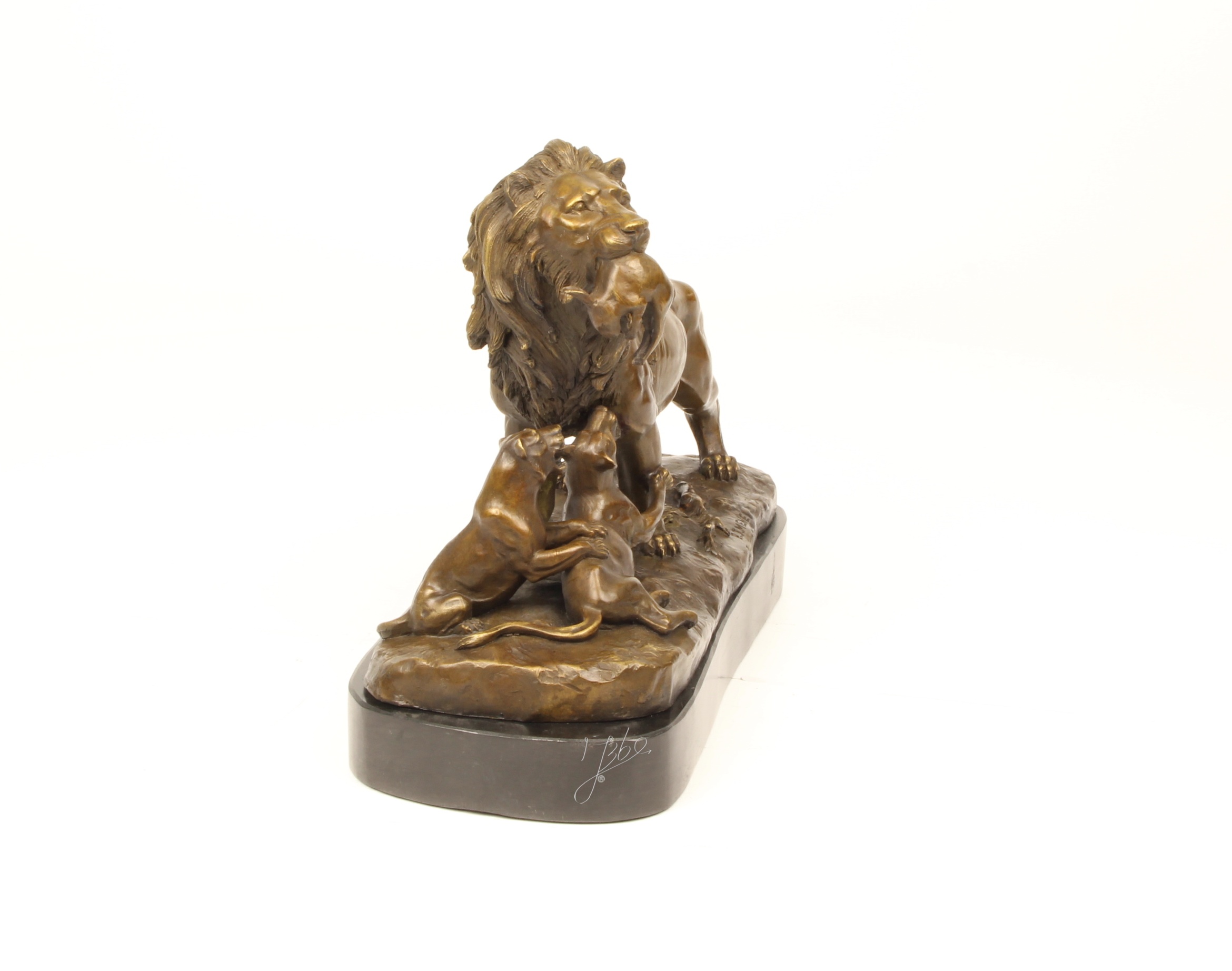 Löwen Bronzeskulptur Edle Löwenfamilie auf ovalem Sockel 13