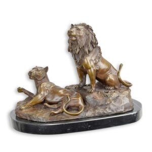Majestätische Bronze Löwenpaar Skulptur Detaillierte Löwen und Löwinnen Figuren