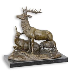 Realistische Bronze Hirsch Familie Skulptur von PJ Mêne