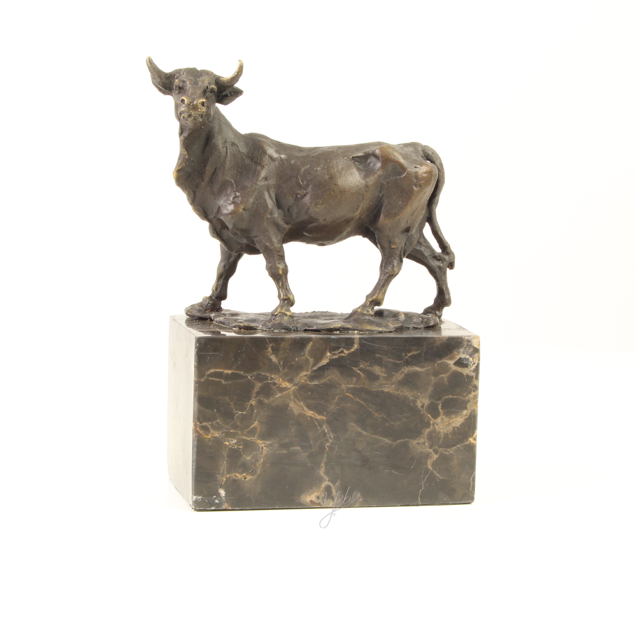 Handgefertigte Bronze Stierskulptur auf edlem Marmorsockel Kunstwerk für Sammler 3