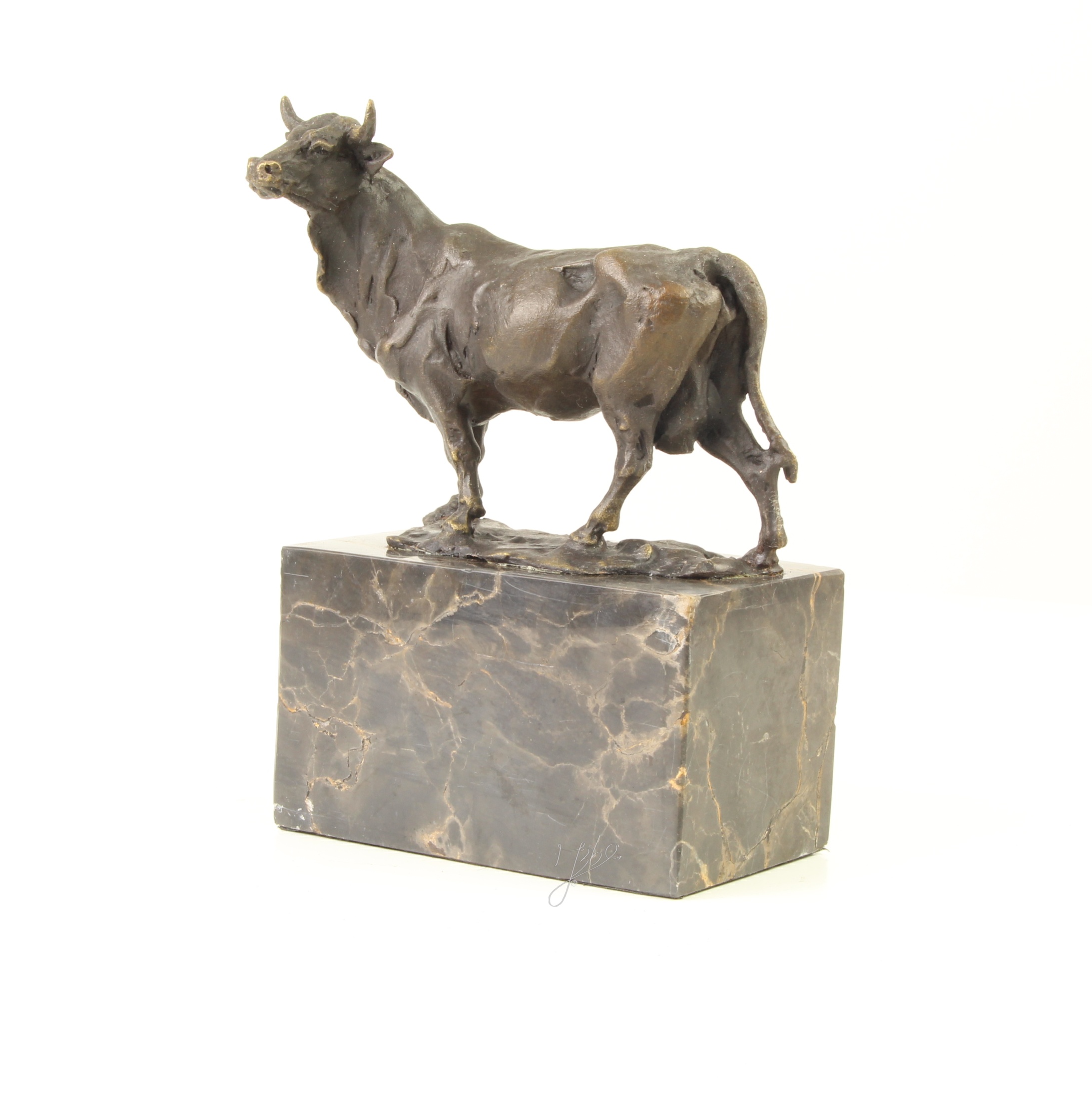 Handgefertigte Bronze Stierskulptur auf edlem Marmorsockel Kunstwerk für Sammler 4