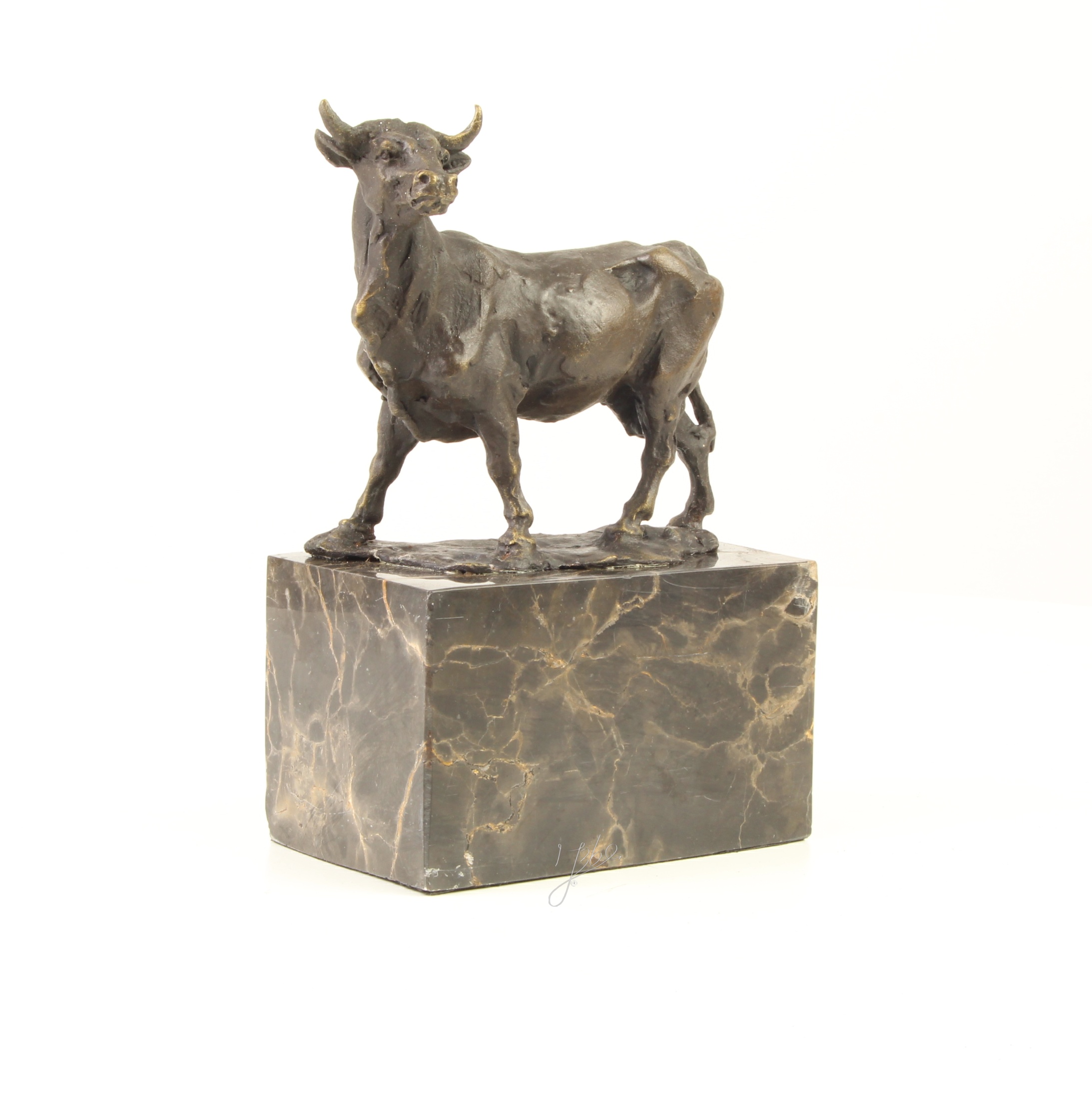 Handgefertigte Bronze Stierskulptur auf edlem Marmorsockel Kunstwerk für Sammler 17