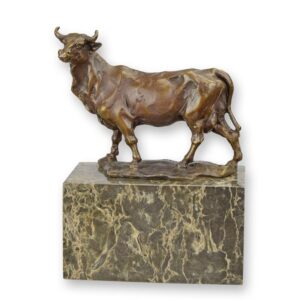 Handgefertigte Bronze Stierskulptur auf edlem Marmorsockel  Kunstwerk für Sammler