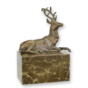 Einzigartige Bronzehirsch Skulptur Liegender Hirsch mit Geweih