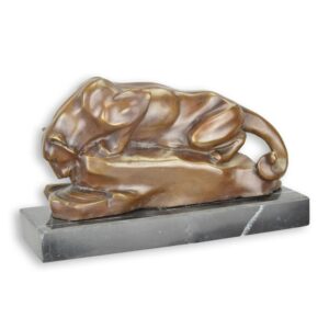 Elegante Bronze Löwenskulptur Kauernder Löwe auf Marmorsockel