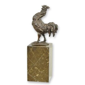 Kunstvolle BronzeHahnSkulptur auf edlem Marmorsockel für Ihr Zuhause