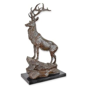 Exquisite Bronzehirschskulptur Elegante Bronzestatue Hirsch auf Felsen