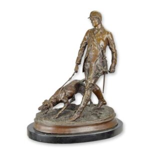 Handgefertigte Bronzejäger Skulptur Detaillierte Statue mit Hund